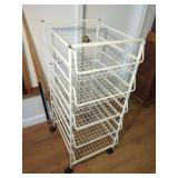 White Metal Wire Rolling Storage Cart with Multiple Drawers