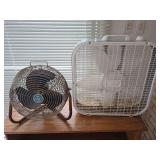 Lot of Two Electric Fans Including Lasko Box Fan and Patton High Velocity Air Circulator