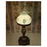 Electric Gone With the Wind Table Lamp with Floral Painted Milk Glass Shade