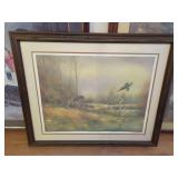 T. Sander Framed Limited Edition Pheasant Hunting Print Number 433 of 500