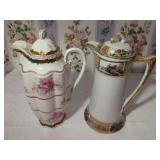 Two Ceramic Coffee Pots With Floral And Landscape Motifs