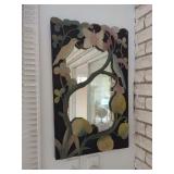 Carved Wood Wall Mirror with Bird and Floral Motifs