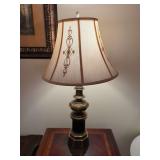Brass and Metal Table Lamp with Patterned Shade