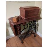 Household Treadle Sewing Machine with Wooden Cabinet and Accessories