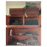 Wood Wall Cabinet with Hardware and Tools