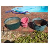 Metal Tubs, Plastic Bucket, and Solar Garden Stakes