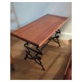 Wood Top Accent Table With Cast Iron Base