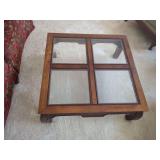 Wood Framed Coffee Table with Glass Paneling