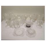 Large Etched Glassware and Serveware Collection with Floral Motifs