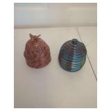 Two Honey Pots with Lids and Spoons