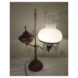 Electric Table Lamp with White Glass Shade and Metal Base