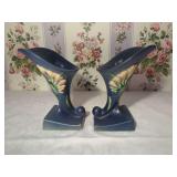 Roseville Pottery Blue Wisteria Cornucopia Vases Pair USA 197-6