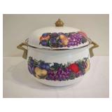 Enamelware Stock Pot with Lid and Fruit Motif