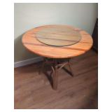 Round Wood and Rattan Dining Table with Glass Center Insert