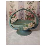 Roseville Pottery Blue White Rose Basket 362-8