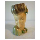 Ceramic Woman Head Vase Planter with Floral Appliques