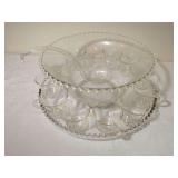 Clear Glass Punch Bowl Set with Underplate Cups and Ladle
