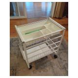 White Metal Storage Cart with Plastic Organizer Top