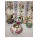 Assorted Hand-Painted Ceramic Vases and Pitchers Including Nippon and Lisa White