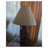 Red and Gold Painted Ceramic Table Lamp with Pleated Shade