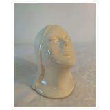Ceramic Head Vase Depicting Woman with Braids and Craquelure Glaze
