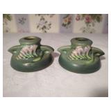 Roseville USA Pottery Water Lily Candle Holders Pair
