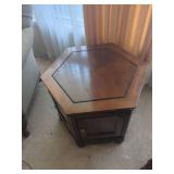 Hexagonal Wooden Accent Table with Cabinet Storage