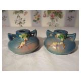 Roseville Pottery Blue Bushberry Candle Holders Pair Model N 2046