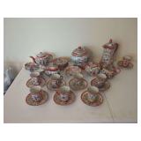 Japanese Porcelain Satsuma Ware Tea Set with Hand-Painted Figural Panels