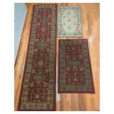 Three-Piece Area Rug and Runner Set with Floral and Geometric Motifs