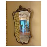 Ornate Carved Wood Frame Wall Mirror with Etched Floral Design