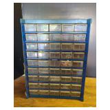 Blue Metal Hardware Organizer Cabinet with Assorted Fasteners