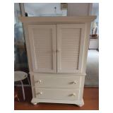 White Entertainment Armoire with Louvered Doors and Two Lower Drawers