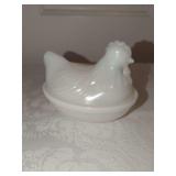 Milk Glass Hen on Nest Covered Dish
