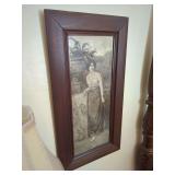 Framed Portrait Print Depicting a Woman by a Garden Urn