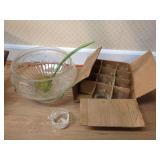 Glass Punch Bowl Set with Cups, Ladle, and Original Box