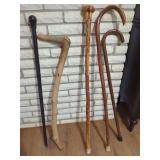 Collection of Five Assorted Wooden Walking Sticks and Canes
