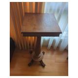 Wooden Pedestal Accent Table with Square Top and Fluted Column