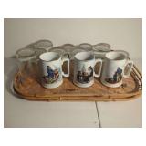 Norman Rockwell Ceramic Mugs, Glassware Set, and Woven Tray