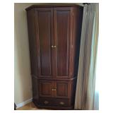 Dark Wood Corner Media Cabinet with Storage Compartments