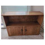 Oak Credenza with Dual Lower Cabinet Doors and Open Upper Shelf