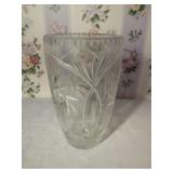 Cut Crystal Glass Vase with Starburst and Fan Motifs