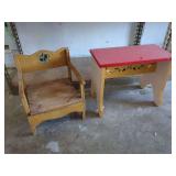 Wooden Child's Chair and Bench Set with Painted Accents