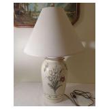 Ceramic Table Lamp with Hand-Painted Floral Motif and Fabric Shade
