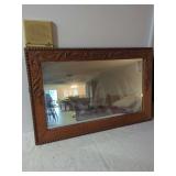 Carved Oak Wall Mirror with Beaded Trim