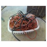 Assorted Electrical Cords and Cable in Laundry Basket