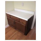 Oak Finish Wooden Base Cabinet with Unattached Countertop