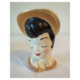 Ceramic Lady Head Vase with Hat
