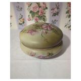 Nippon Hand Painted Porcelain Powder Jar with Floral Motif