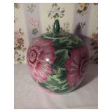 Chinese Porcelain Lidded Ginger Jar with Floral and Leaf Motif